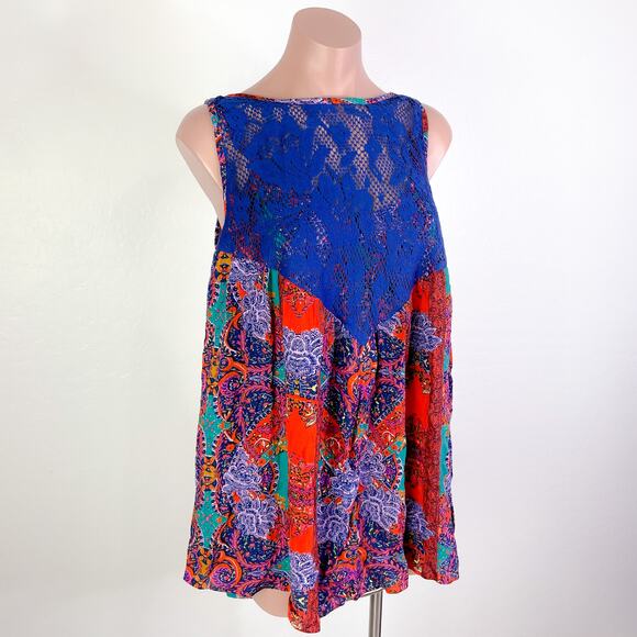 Free People Count Me in Trapeze Bohemian Tank Top Hot Red Combo size XS NWT - Picture 4 of 12